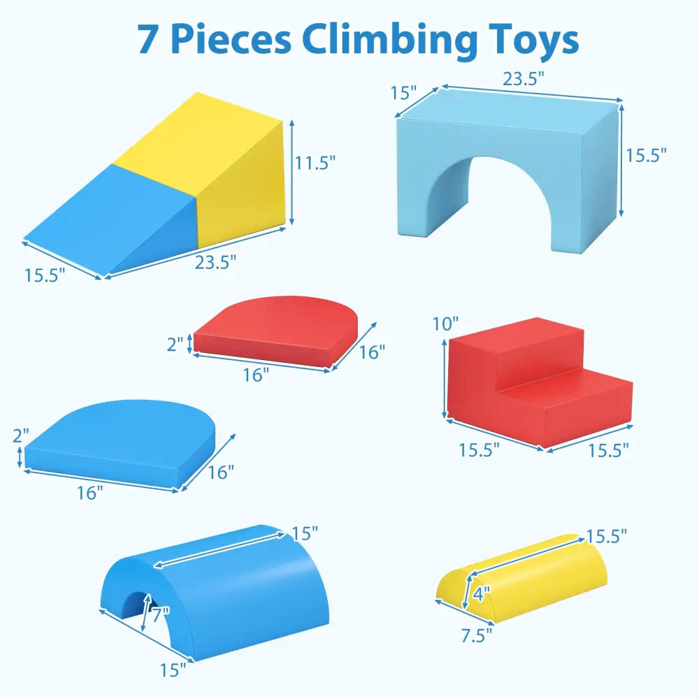 7-Piece Soft Foam Toddler Climbing Blocks Set PU Leather for 1+ Year Old-Blue - Blue - Climbers & Slides