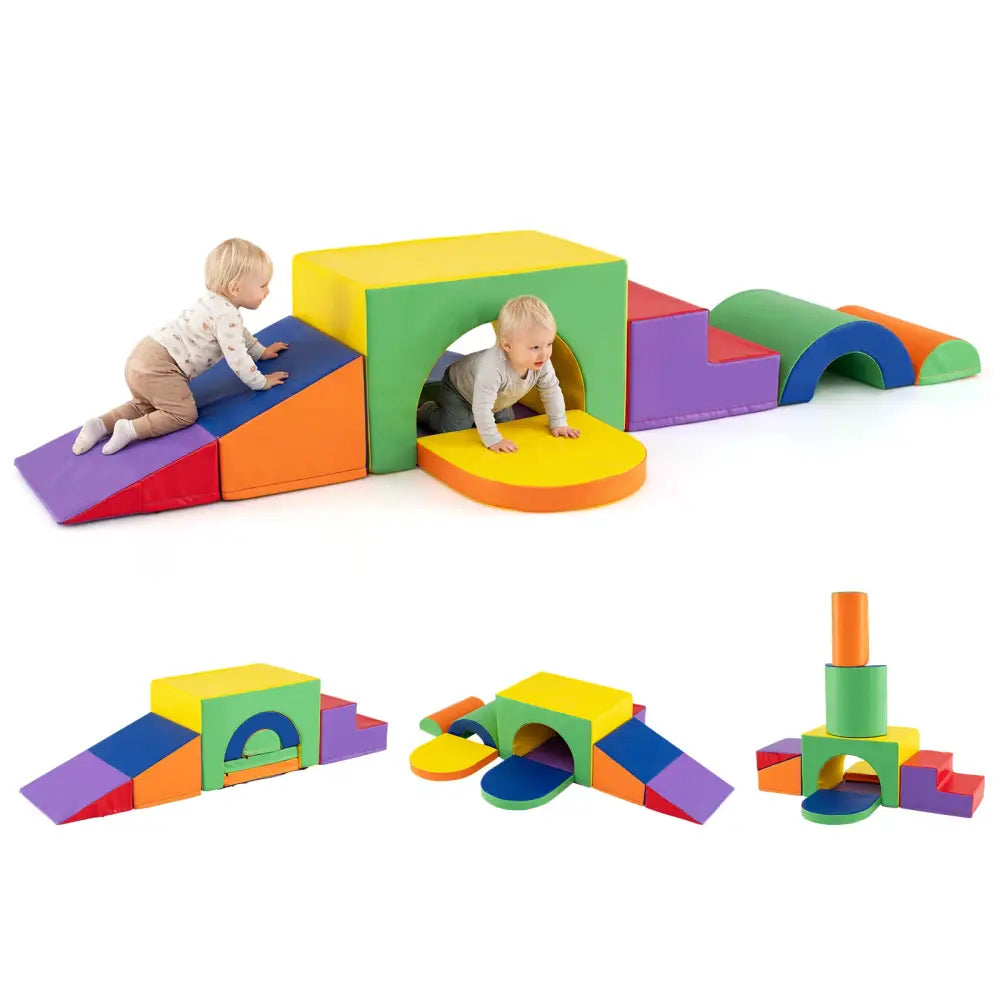 7-Piece Soft Foam Toddler Climbing Blocks Set PU Leather for 1+ Year Old-Yellow - Multicolor - Climbers & Slides