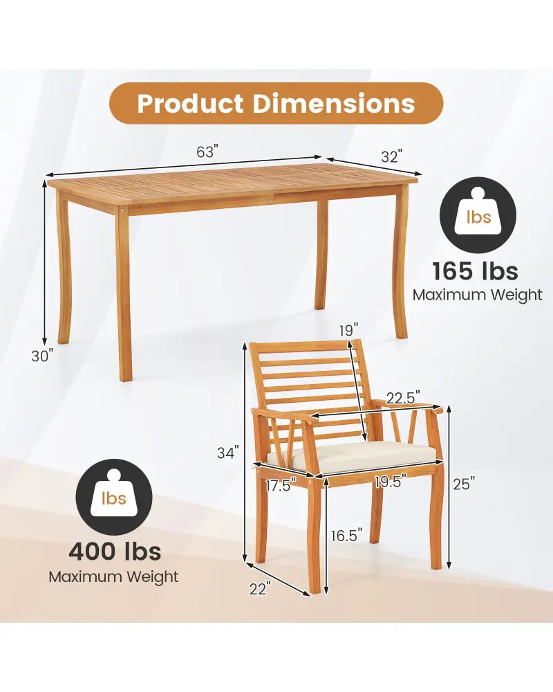 7 Pieces Acacia Wood Patio Dining Set with 1.97 Inch Umbrella Hole and Padded Cushions - Patio Dining Sets