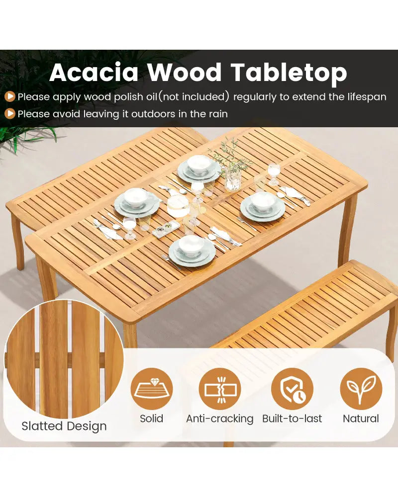 7 Pieces Acacia Wood Patio Dining Set with 1.97 Inch Umbrella Hole and Padded Cushions - Patio Dining Sets