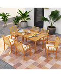 7 Pieces Acacia Wood Patio Dining Set with 1.97 Inch Umbrella Hole and Padded Cushions - Patio Dining Sets