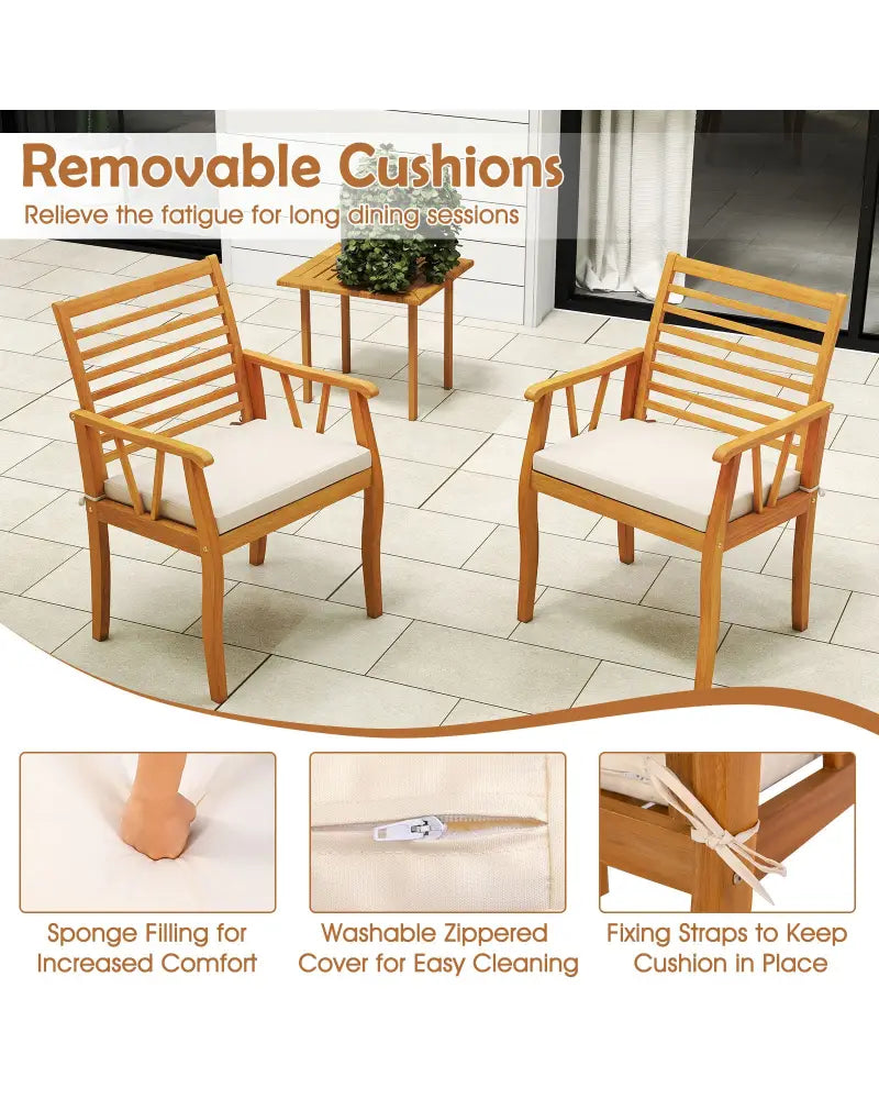 7 Pieces Acacia Wood Patio Dining Set with 1.97 Inch Umbrella Hole and Padded Cushions - Patio Dining Sets