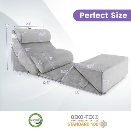 7 Pieces Bed Wedge Pillow Set with Memory Foam and Washable Cover-Gray - Gray - Bedding