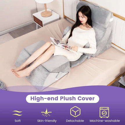 7 Pieces Bed Wedge Pillow Set with Memory Foam and Washable Cover-Gray - Gray - Bedding