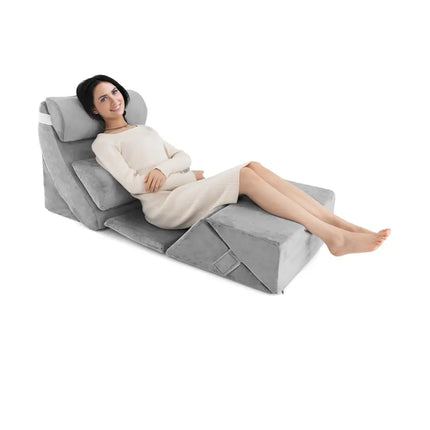 7 Pieces Bed Wedge Pillow Set with Memory Foam and Washable Cover-Gray - Gray - Bedding