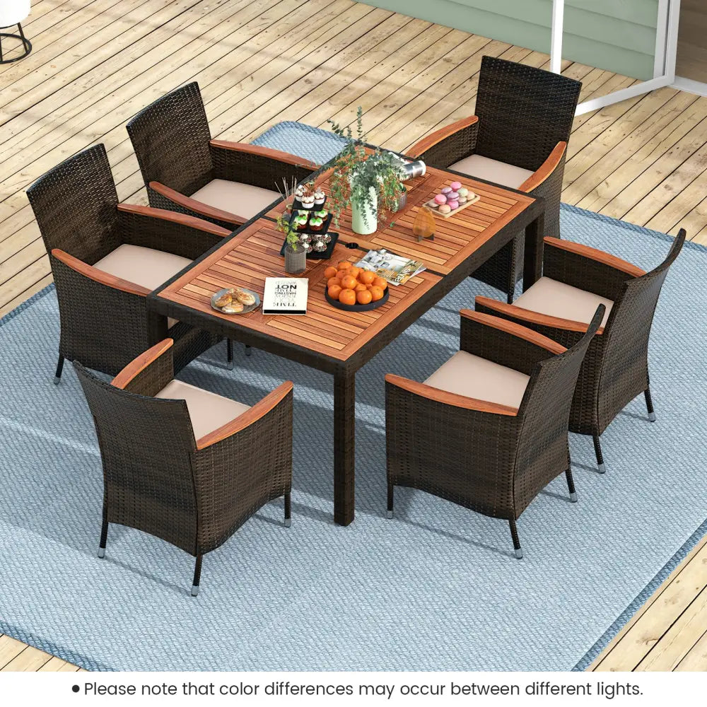 7 Pieces Garden Dining Patio Rattan Set with Cushions for Backyard - Brown - Patio Dining Sets