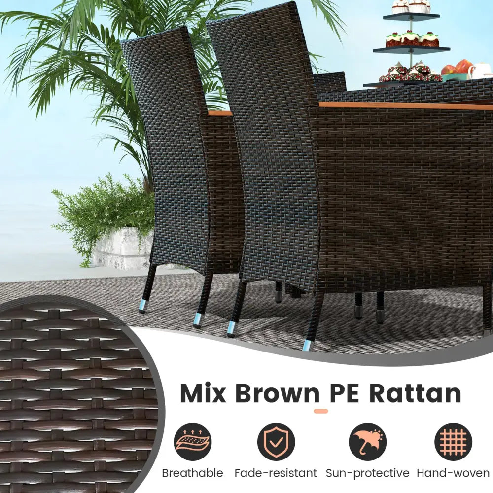 7 Pieces Garden Dining Patio Rattan Set with Cushions for Backyard - Brown - Patio Dining Sets