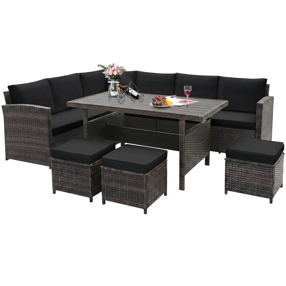 7 Pieces Hand-woven Cozy Wicker Patio Furniture Set-Black - Black - Patio Furniture Sets