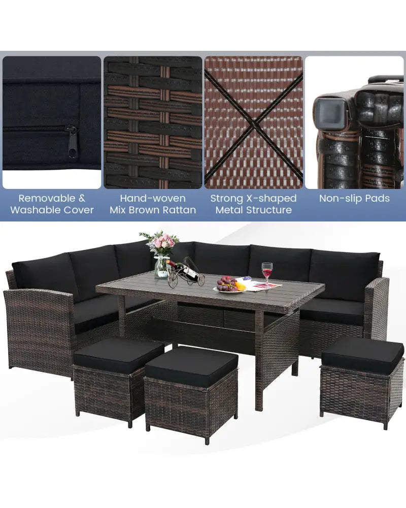 7 Pieces Hand-woven Cozy Wicker Patio Furniture Set-Black - Black - Patio Furniture Sets