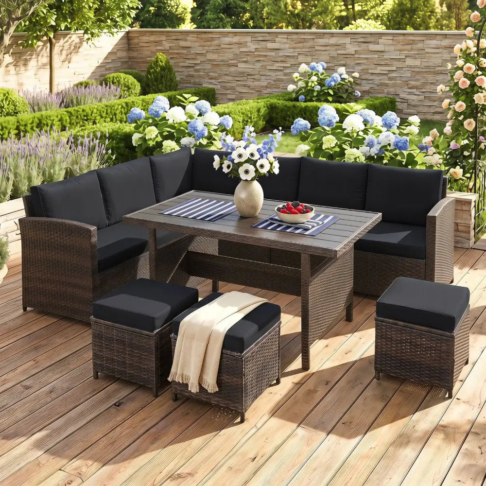 7 Pieces Hand-woven Cozy Wicker Patio Furniture Set-Black - Black - Patio Furniture Sets