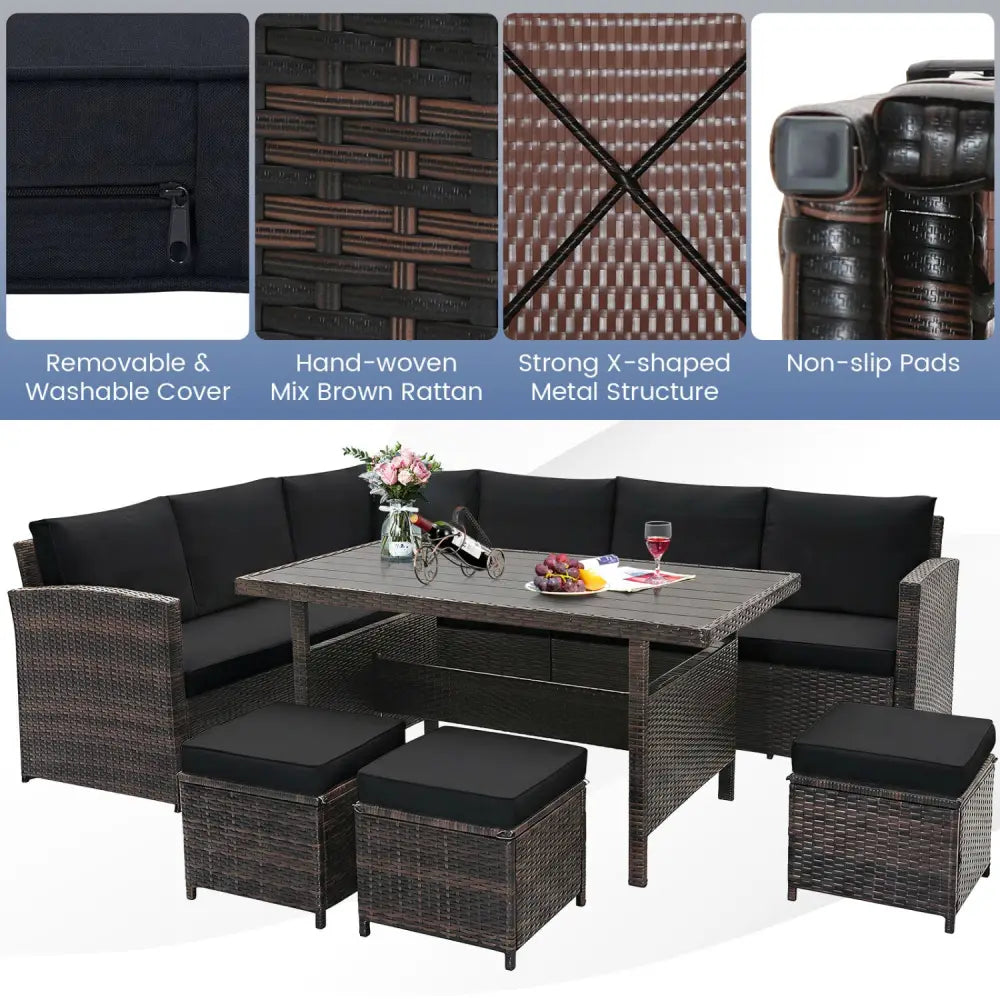 7 Pieces Hand-woven Cozy Wicker Patio Furniture Set-Black - Black - Patio Furniture Sets