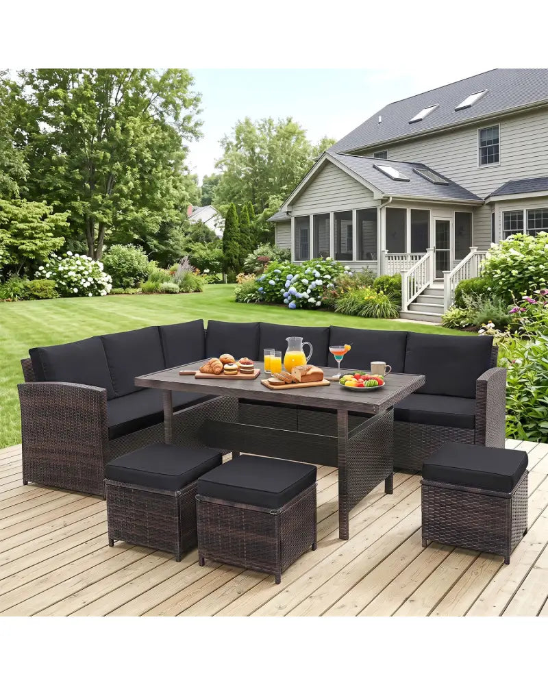 7 Pieces Hand-woven Cozy Wicker Patio Furniture Set-Black - Black - Patio Furniture Sets