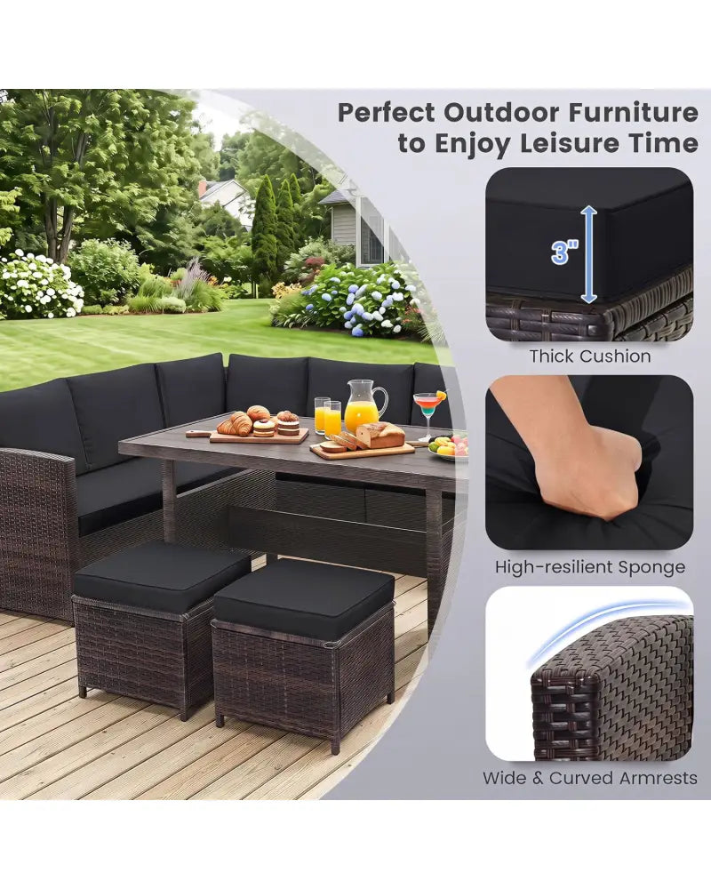 7 Pieces Hand-woven Cozy Wicker Patio Furniture Set-Black - Black - Patio Furniture Sets