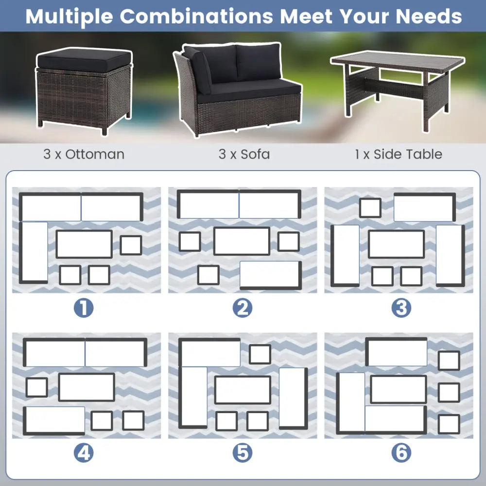 7 Pieces Hand-woven Cozy Wicker Patio Furniture Set-Black - Black - Patio Furniture Sets