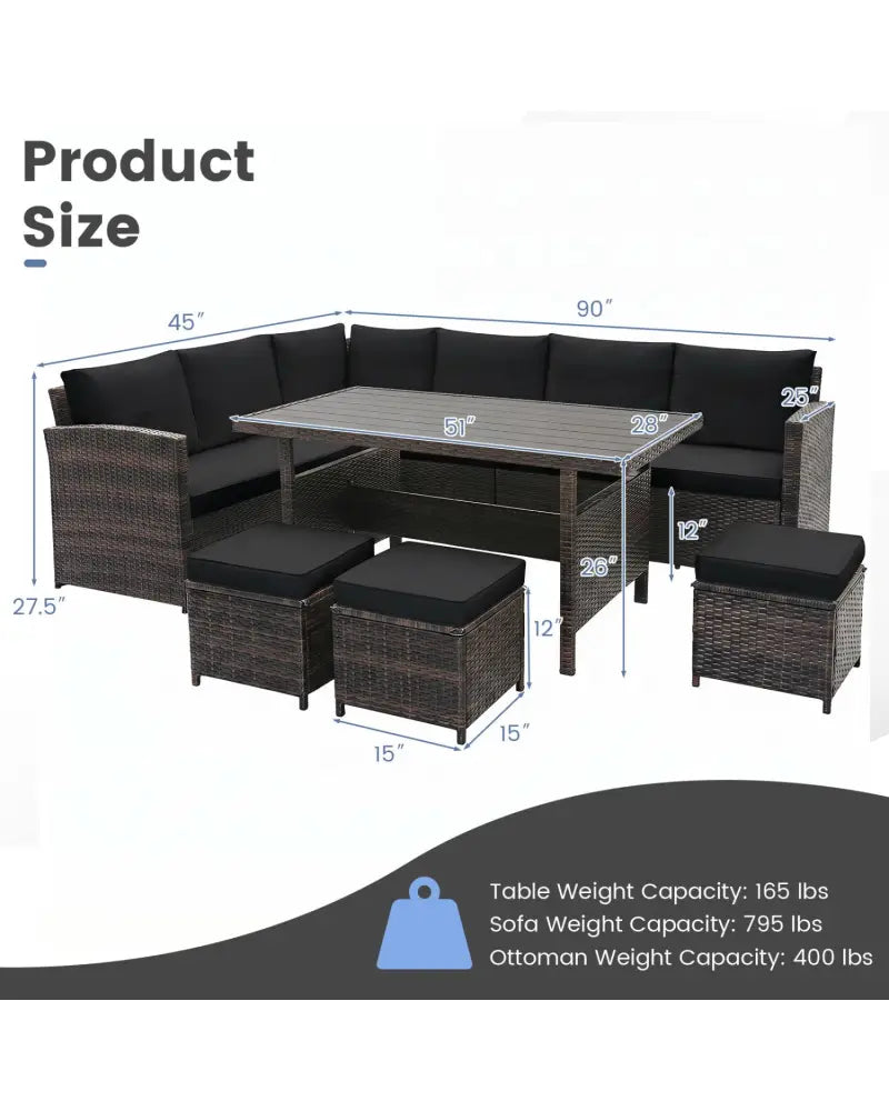 7 Pieces Hand-woven Cozy Wicker Patio Furniture Set-Black - Black - Patio Furniture Sets