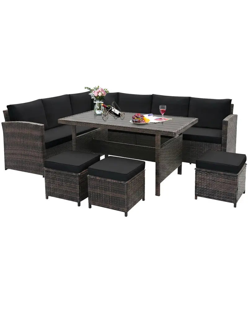 7 Pieces Hand-woven Cozy Wicker Patio Furniture Set-Black - Black - Patio Furniture Sets