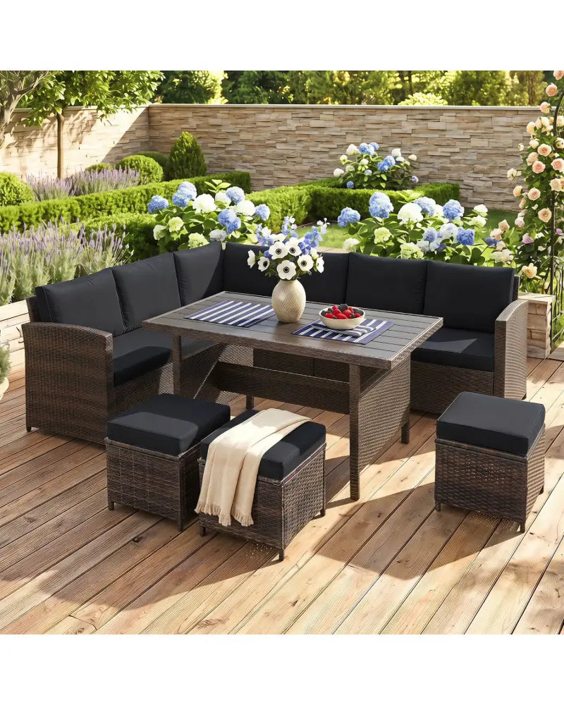 7 Pieces Hand-woven Cozy Wicker Patio Furniture Set-Black - Black - Patio Furniture Sets