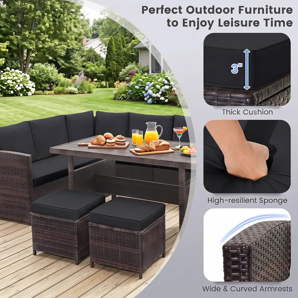 7 Pieces Hand-woven Cozy Wicker Patio Furniture Set-Black - Black - Patio Furniture Sets