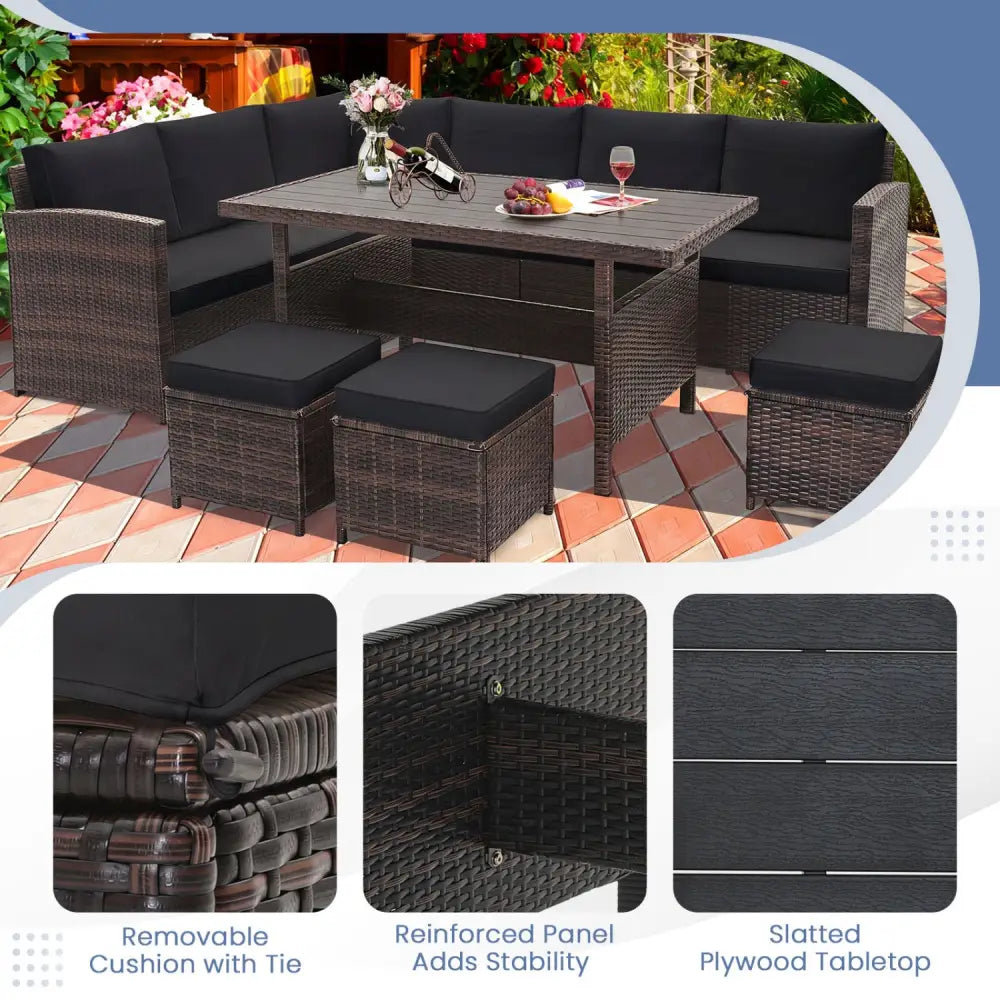 7 Pieces Hand-woven Cozy Wicker Patio Furniture Set-Black - Black - Patio Furniture Sets