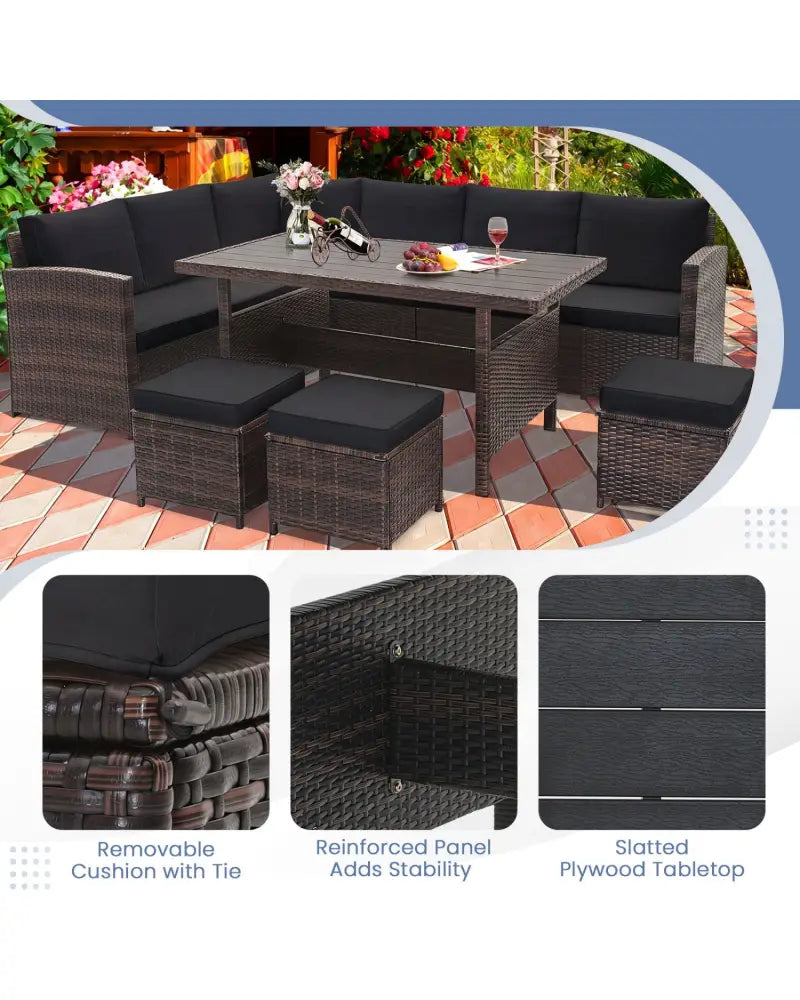 7 Pieces Hand-woven Cozy Wicker Patio Furniture Set-Black - Black - Patio Furniture Sets