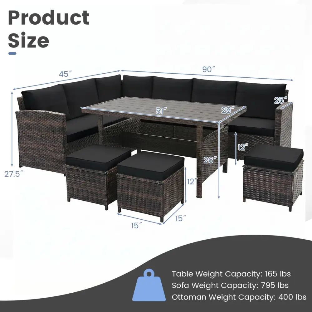 7 Pieces Hand-woven Cozy Wicker Patio Furniture Set-Black - Black - Patio Furniture Sets