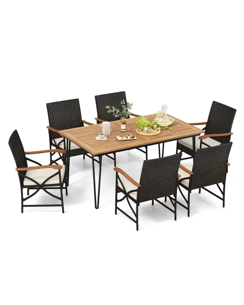 7 Pieces Outdoor Dining Furniture Set for Porch Backyard Garden Poolside - Patio Conversation Sets