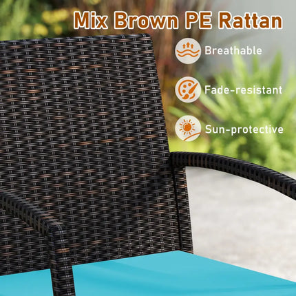 7 Pieces Outdoor Dining Set Acacia Wood Table with Umbrella Hole and Cushions-Turquoise - Turquoise - Patio Dining Sets