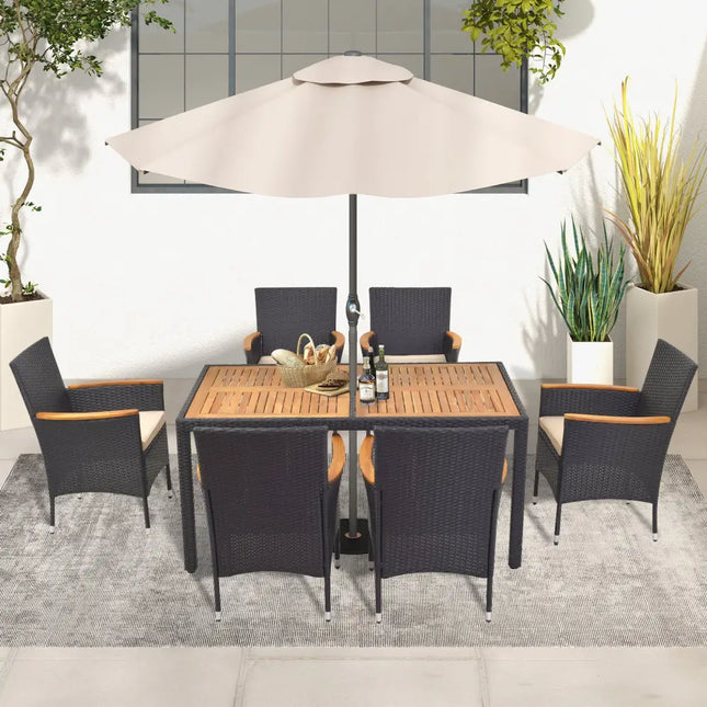 7 Pieces Outdoor Dining Set with Umbrella Hole for Backyard - Patio Dining Sets