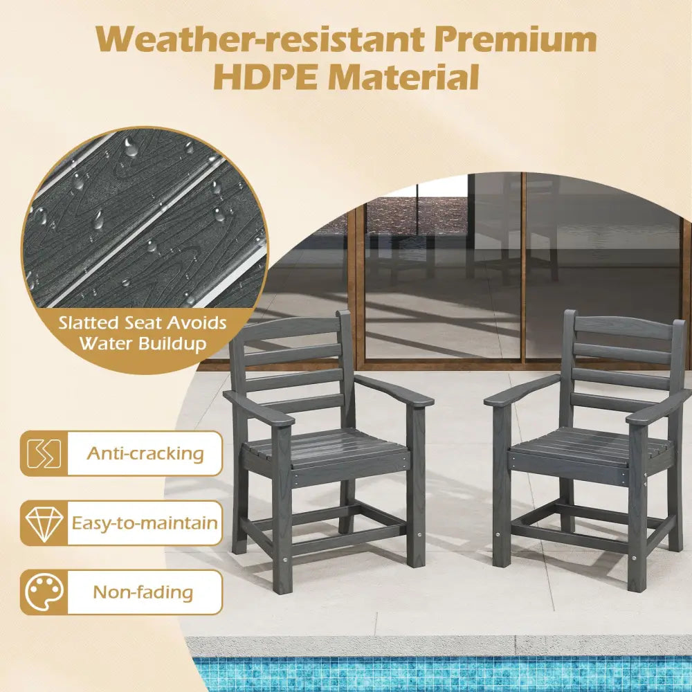 7 Pieces Outdoor Dining Table Set for 6 People 67 Inch HDPE Patio Rectangle Table and 6 Armchairs-Gray - Gray - Patio