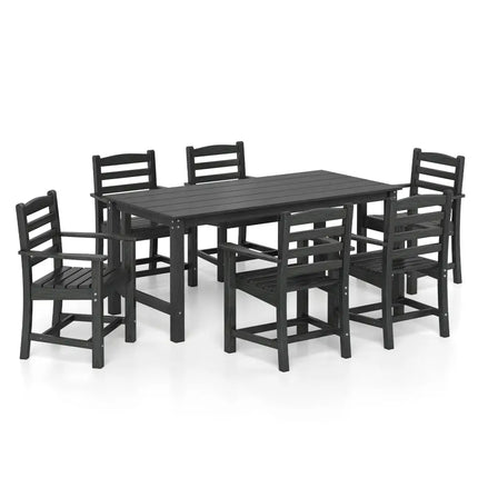 7 Pieces Outdoor Dining Table Set for 6 People 67 Inch HDPE Patio Rectangle Table and 6 Armchairs-Black - Black - Patio