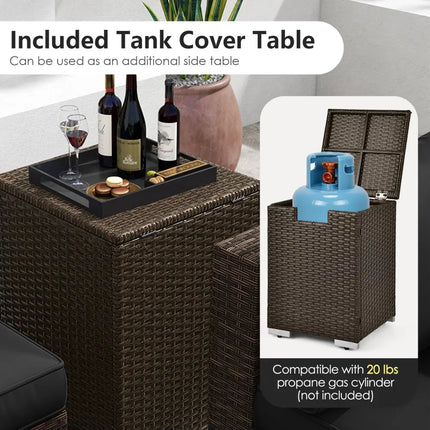 7 Pieces Outdoor Furniture Set with 32 Inch Fire Pit Table and Propane Tank Cover-Black - Black - Patio Furniture Sets