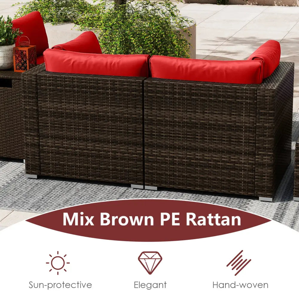 7 Pieces Outdoor Furniture Set with 32 Inch Fire Pit Table and Propane Tank Cover-Red - Red - Patio Furniture Sets