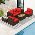 7 Pieces Outdoor Furniture Set with 32 Inch Fire Pit Table and Propane Tank Cover-Red - Red - Patio Furniture Sets
