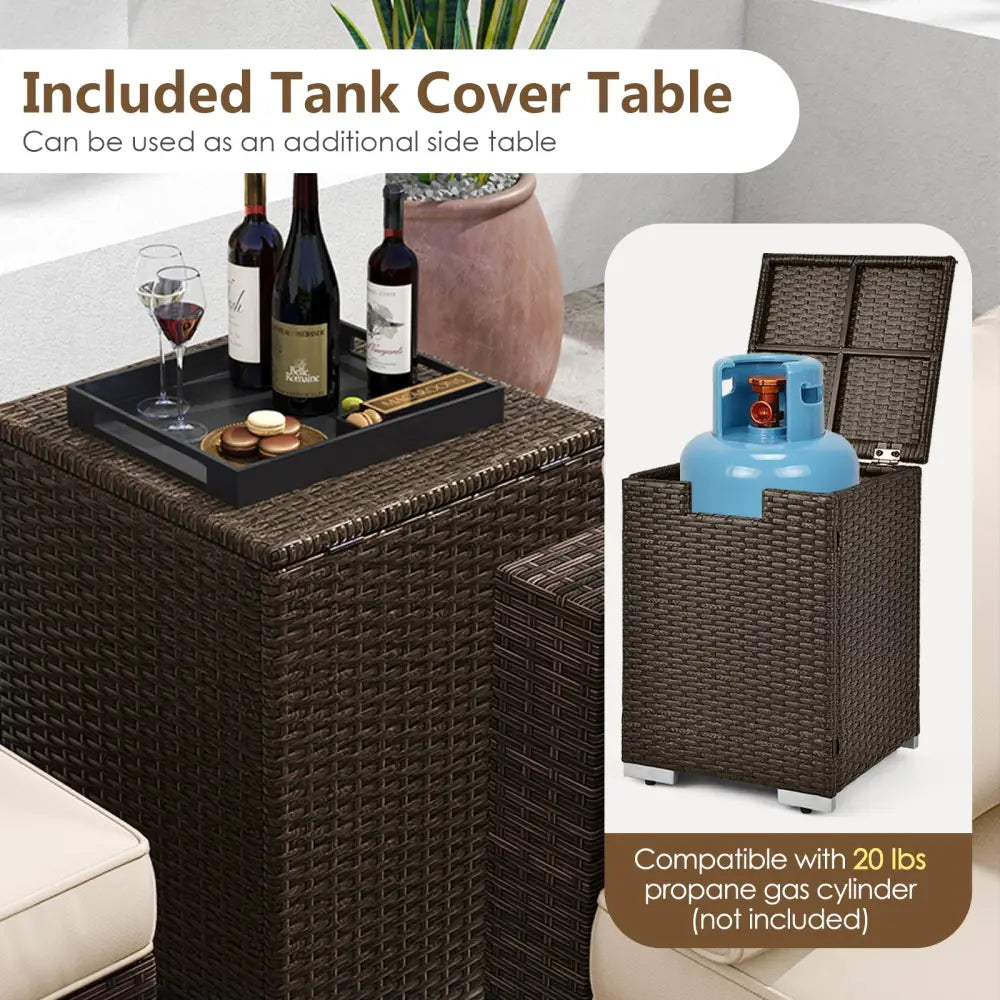 7 Pieces Outdoor Furniture Set with 32 Inch Fire Pit Table and Propane Tank Cover-White - White - Patio Furniture Sets