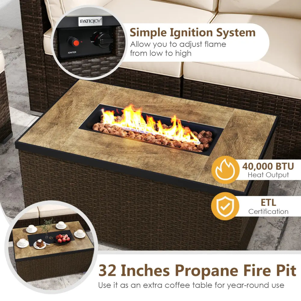 7 Pieces Outdoor Furniture Set with 32 Inch Fire Pit Table and Propane Tank Cover-White - White - Patio Furniture Sets