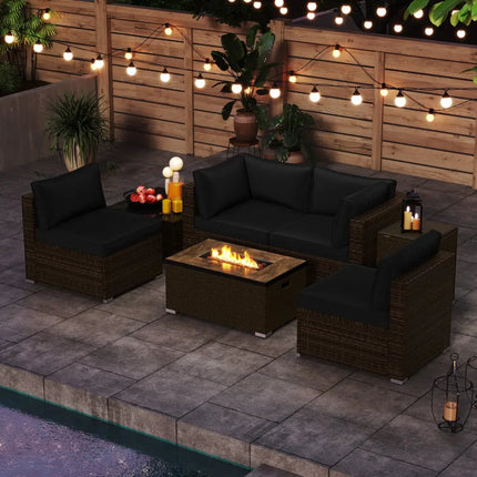 7 Pieces Outdoor Furniture Set with 32 Inch Fire Pit Table and Propane Tank Cover-Black - Black - Patio Furniture Sets