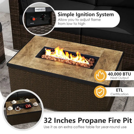 7 Pieces Outdoor Furniture Set with 32 Inch Fire Pit Table and Propane Tank Cover-Black - Black - Patio Furniture Sets