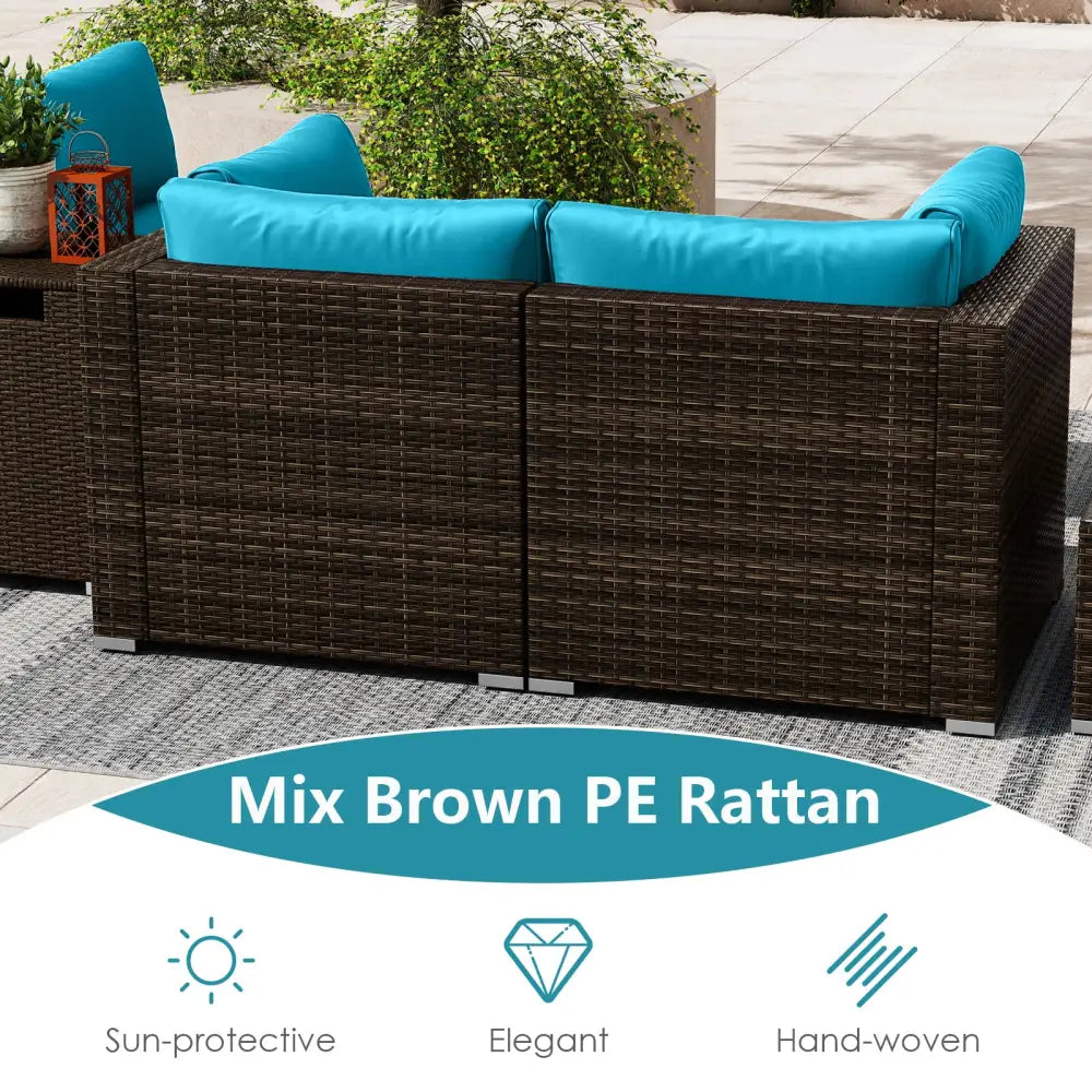 7 Pieces Outdoor Furniture Set with 32 Inch Fire Pit Table and Propane Tank Cover-Turquoise - Turquoise - Patio