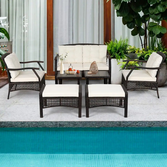 7 Pieces Outdoor Patio Furniture Set with Waterproof Cover - Espresso - Patio Conversation Sets