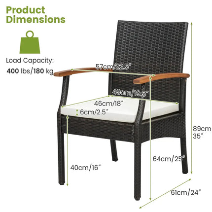 7 Pieces Outdoor Wicker Chair and Dining Table Set-Wood Handrail - Patio Dining Sets