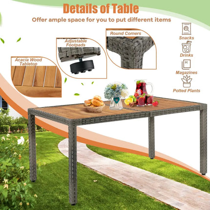 7 Pieces Patio Acacia Wood Cushioned PE Rattan Wicker Dining Set - Brown - Patio Dining Sets