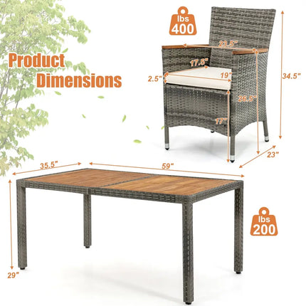 7 Pieces Patio Acacia Wood Cushioned PE Rattan Wicker Dining Set - Brown - Patio Dining Sets