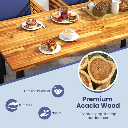 7 Pieces Patio Acacia Wood Dining Chair and Table Set for Backyard and Poolside-Navy - Navy - Patio Dining Sets