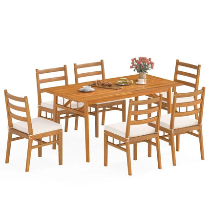 7 Pieces Patio Acacia Wood Dining Set Outdoor Rectangular Table and Chairs Set - Patio Dining Sets