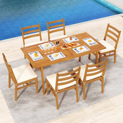 7 Pieces Patio Acacia Wood Dining Set Outdoor Rectangular Table and Chairs Set - Patio Dining Sets