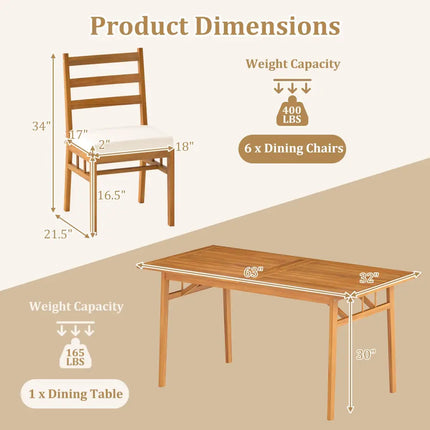7 Pieces Patio Acacia Wood Dining Set Outdoor Rectangular Table and Chairs Set - Patio Dining Sets
