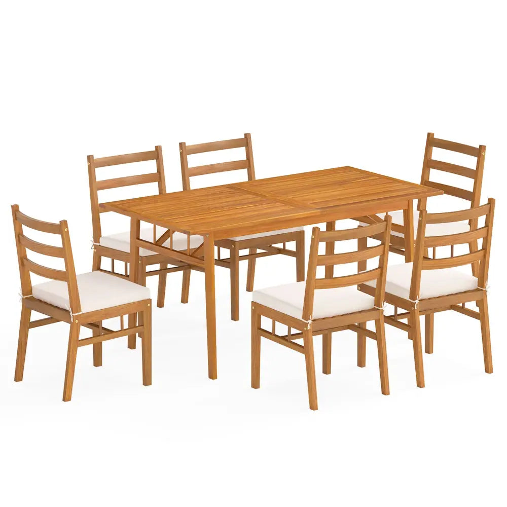 7 Pieces Patio Acacia Wood Dining Set Outdoor Rectangular Table and Chairs Set - Patio Dining Sets