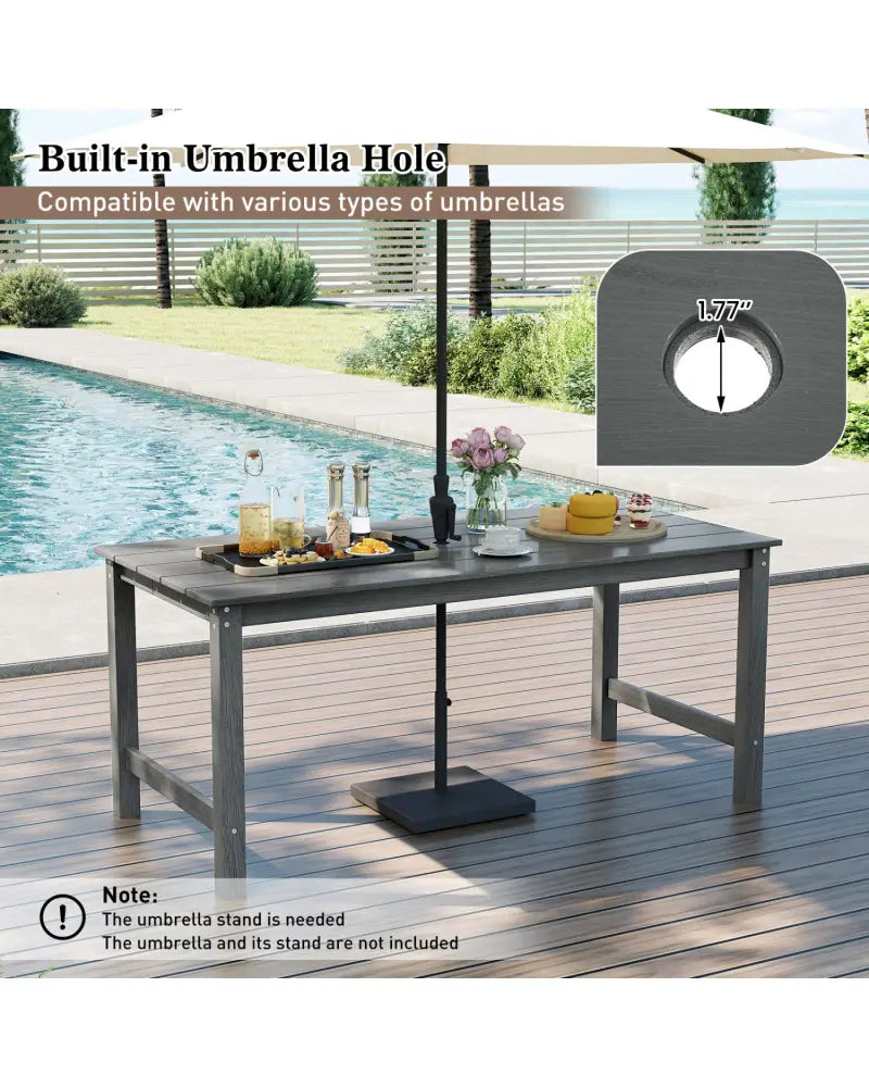 7 Pieces Patio Dining Set Outdoor HDPE Weather Resistant Table and Chairs Set-Grey - Gray - Patio Dining Sets