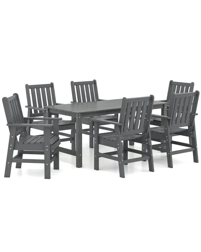 7 Pieces Patio Dining Set Outdoor HDPE Weather Resistant Table and Chairs Set-Grey - Gray - Patio Dining Sets