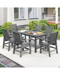 7 Pieces Patio Dining Set Outdoor HDPE Weather Resistant Table and Chairs Set-Grey - Gray - Patio Dining Sets